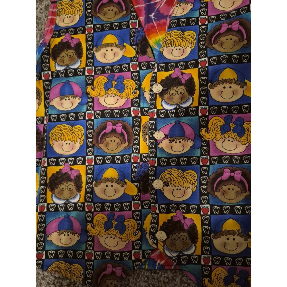 VTG Handmade Vest Reversible Childrens Faces Tie Dye Smiley Faces Fire Cracker - Picture 7 of 9